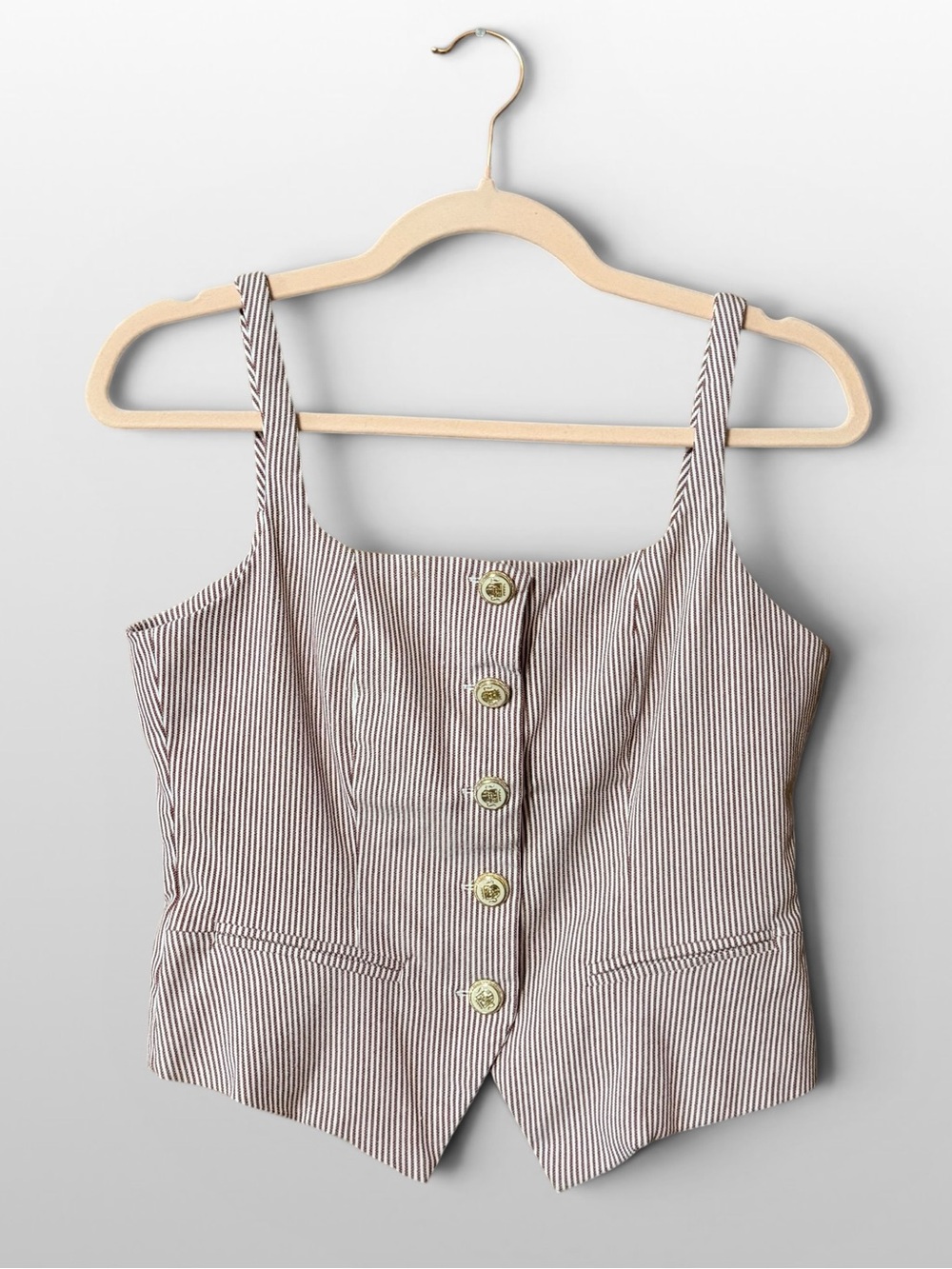Haven & Blair London Vest Top Womens XS Red Stripe Button Corset Crop